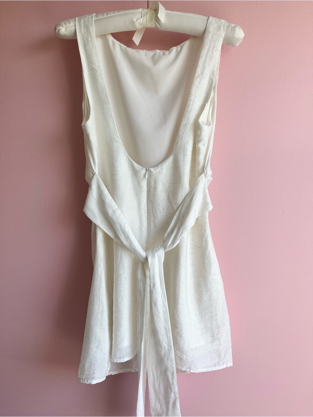 CIDER Mini Dress Backless Bow Tie Solid Linen Blend Boat Neck Off White Small - Picture 4 of 8